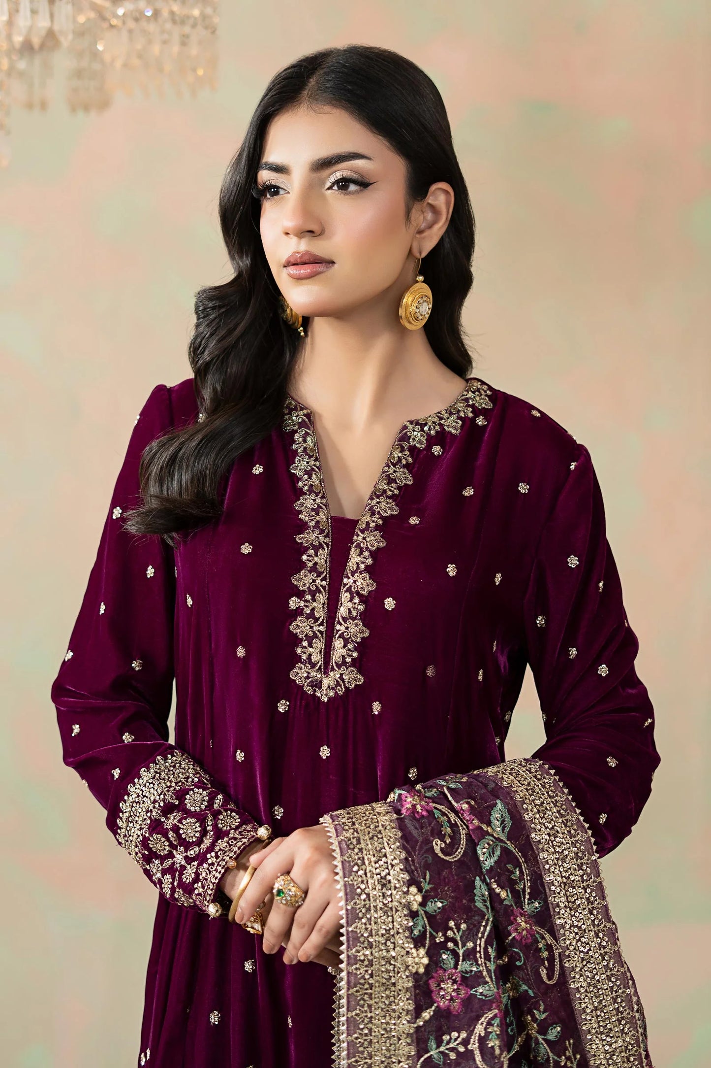 3 Piece Embroidered Velvet Suit: LP03