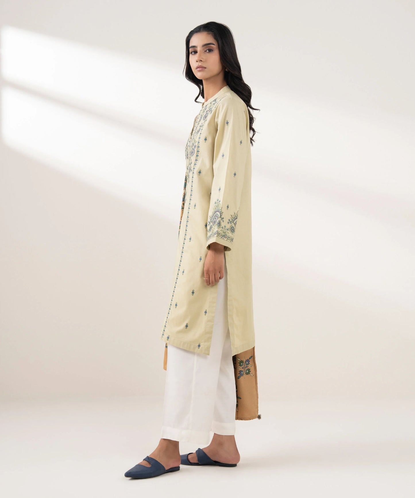 2 Piece - Embroidered Cotton Suit