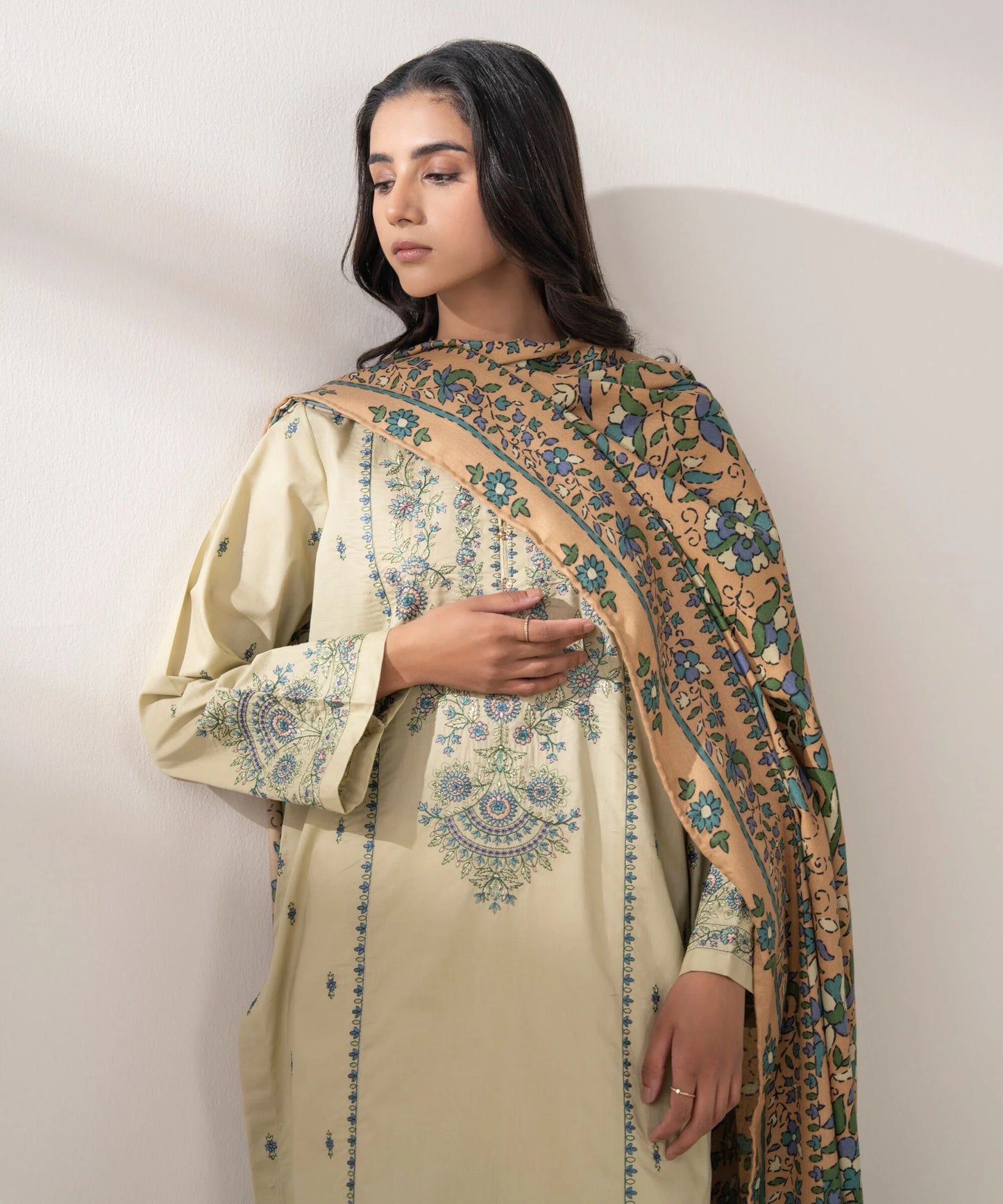 2 Piece - Embroidered Cotton Suit