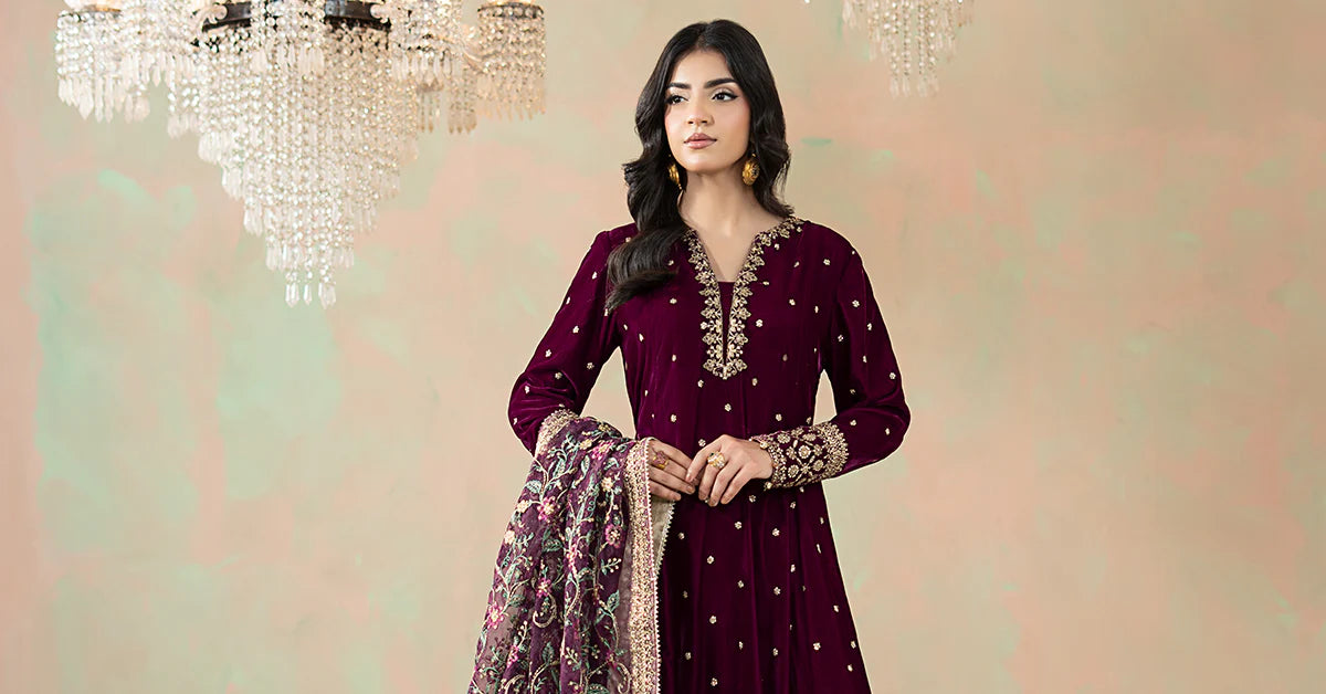 3 Piece Embroidered Velvet Suit: LP03