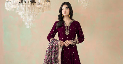 3 Piece Embroidered Velvet Suit: LP03