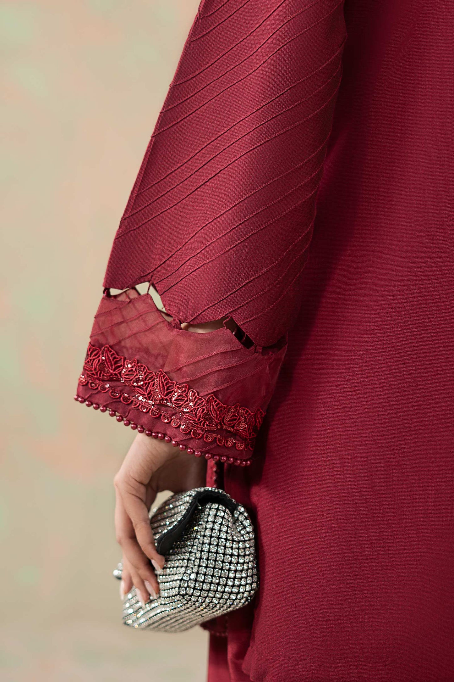 NAFSARA: 3 Piece Embroidered Silk Net Suit: LP-02