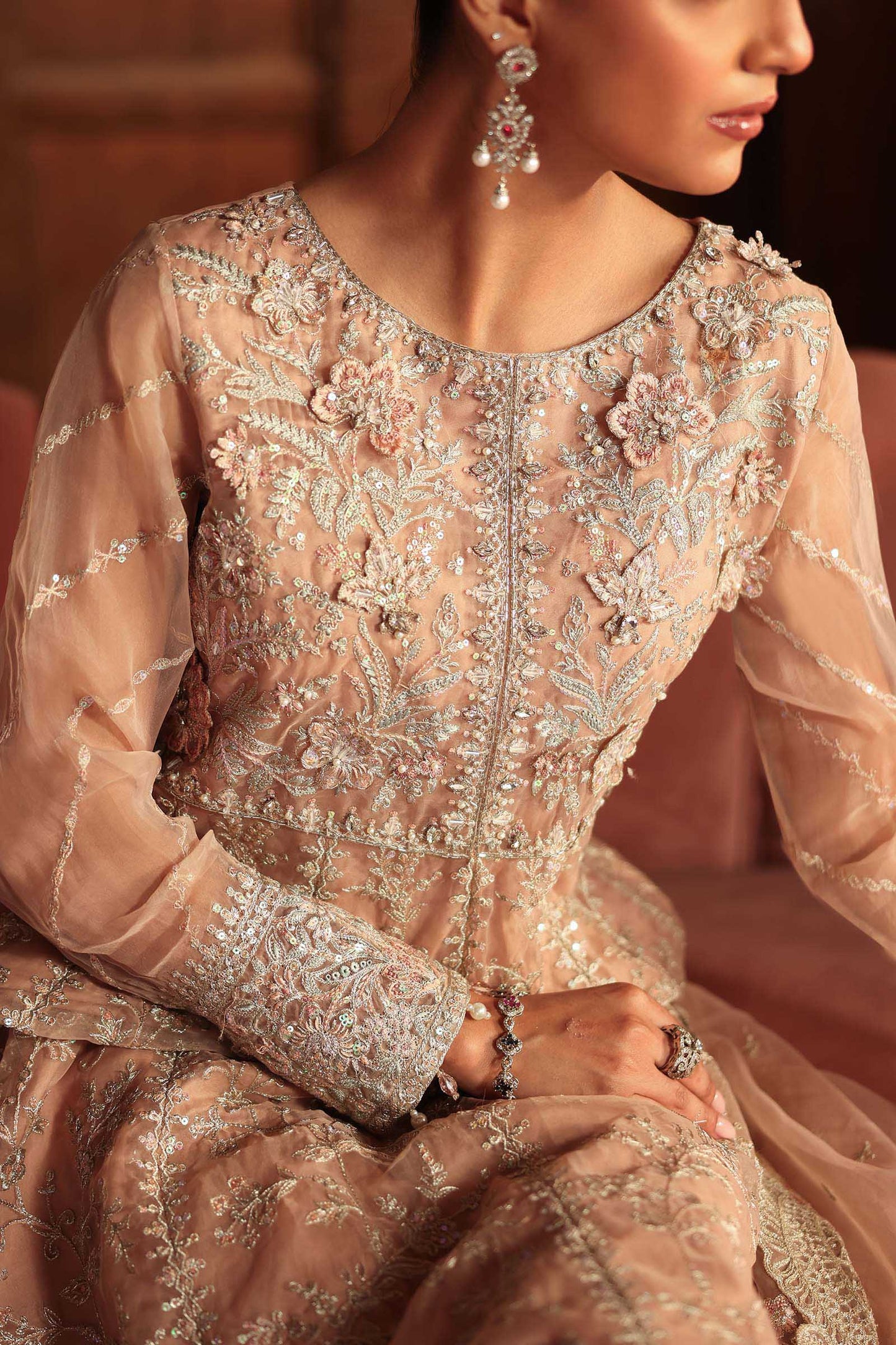 3 Piece Embroidered Organza Suit: LP-06